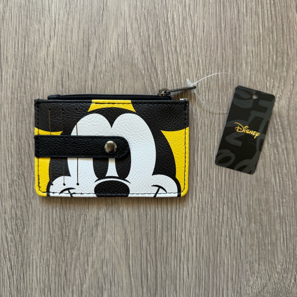 🆕 Disney Black and Yellow Mickey Mouse Vegan Faux Leather Card Holder Wallet